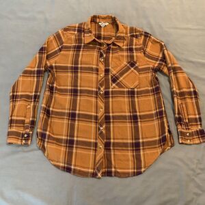 Arizona Jean Co Shirt Mens Large Brown Mustard Plaid Flannel Button Up Casual